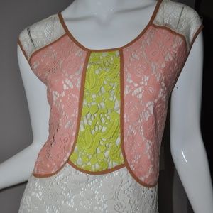 Anthropologie CHAMPAGNE & STRAWBERRY Lace Shirt XS